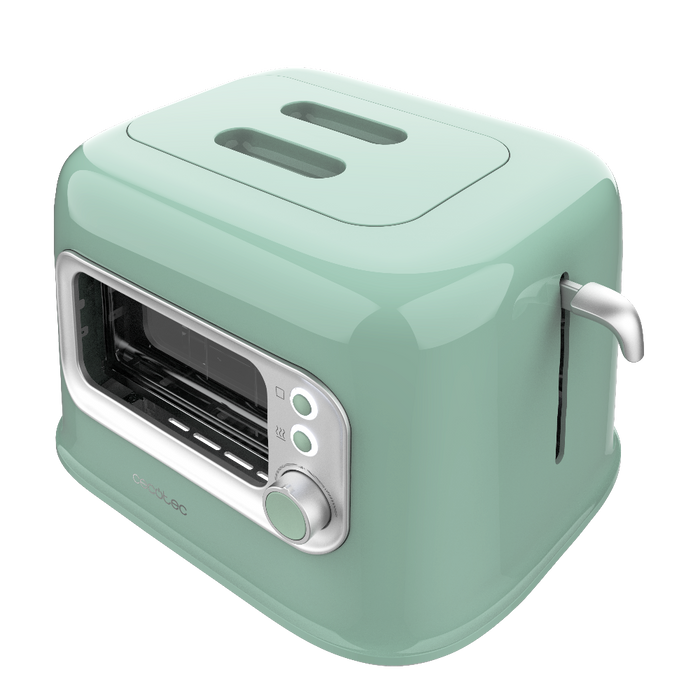 Prăjitor de pâine vertical Cecotec RetroVision Green, 700 W, 2 fante, 5 trepte, verde
