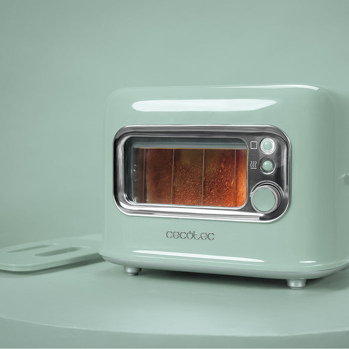 Prăjitor de pâine vertical Cecotec RetroVision Green, 700 W, 2 fante, 5 trepte, verde
