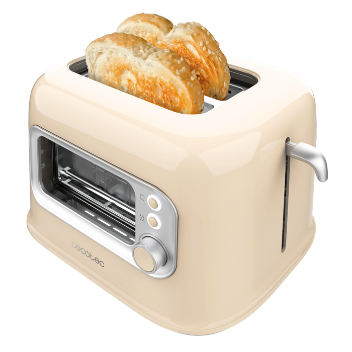 Prăjitor de pâine Cecotec RetroVision Beige, 700 W, 2 fante late, 5 trepte, bej