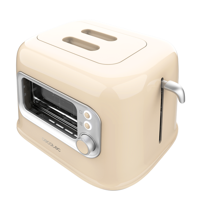 Prăjitor de pâine Cecotec RetroVision Beige, 700 W, 2 fante late, 5 trepte, bej