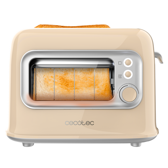 Prăjitor de pâine Cecotec RetroVision Beige, 700 W, 2 fante late, 5 trepte, bej