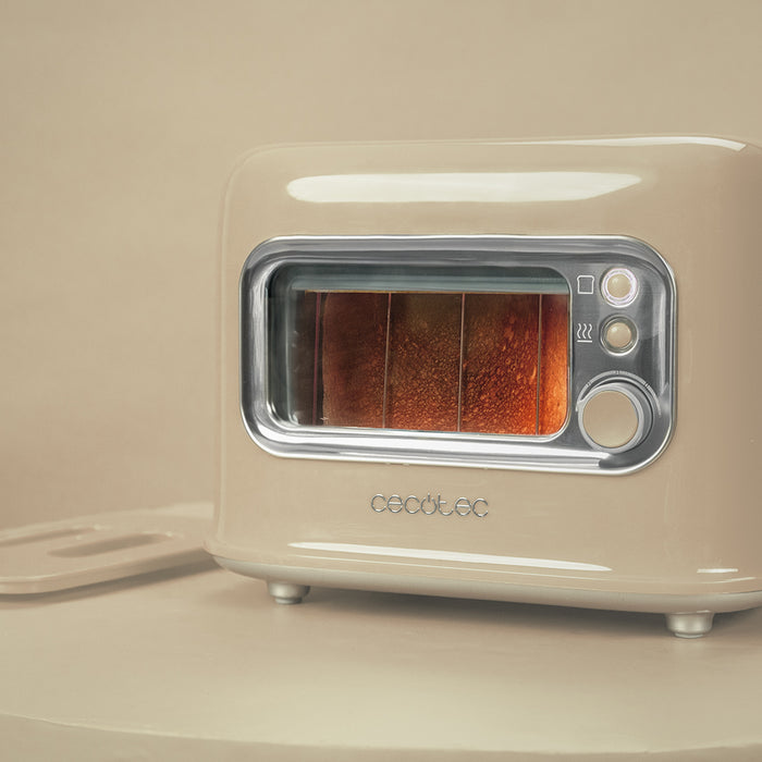 Prăjitor de pâine Cecotec RetroVision Beige, 700 W, 2 fante late, 5 trepte, bej