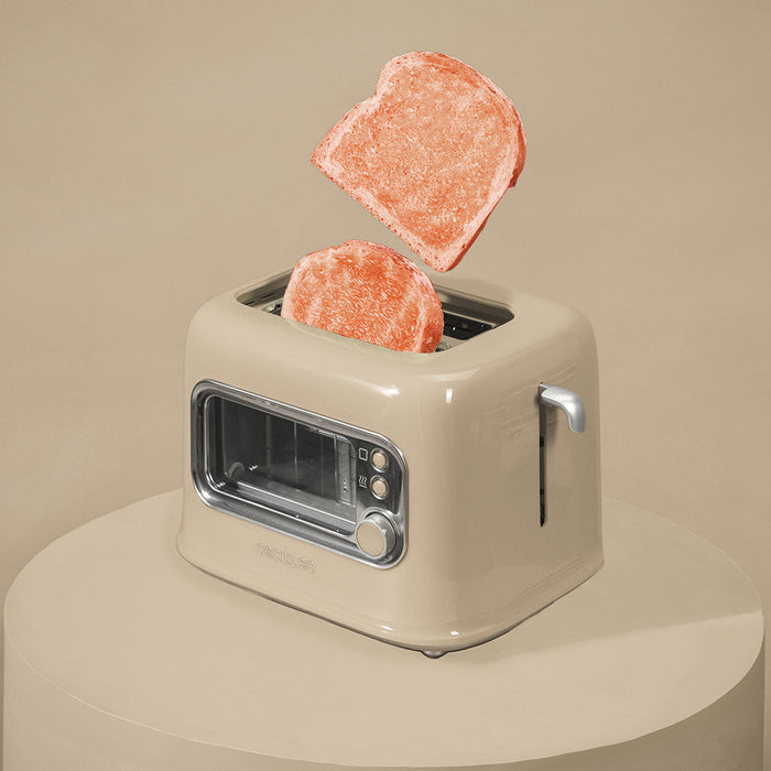 Prăjitor de pâine Cecotec RetroVision Beige, 700 W, 2 fante late, 5 trepte, bej