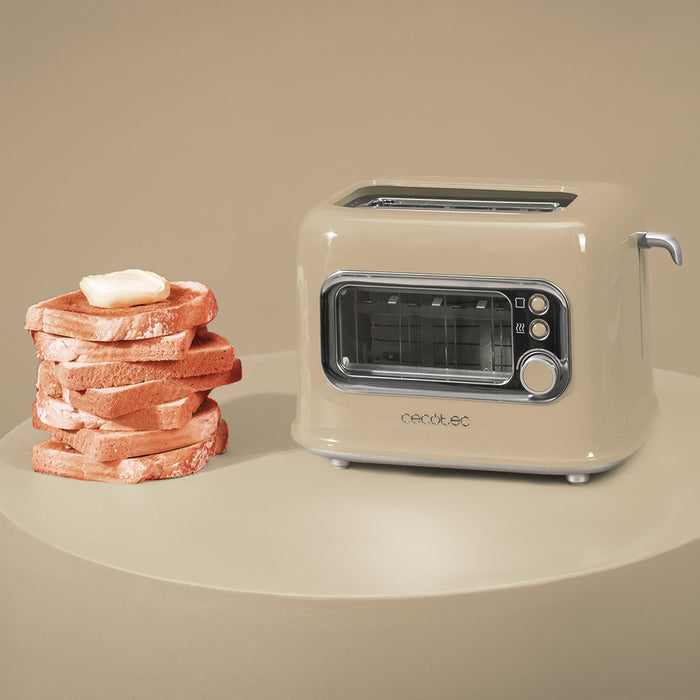 Prăjitor de pâine Cecotec RetroVision Beige, 700 W, 2 fante late, 5 trepte, bej