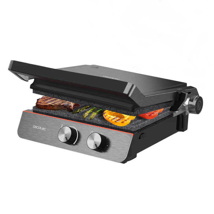 Grătar electric Cecotec Rock'nGrill Blaze Neon, 2200 W, suprafață 29 × 23 cm, deschidere la 180°
