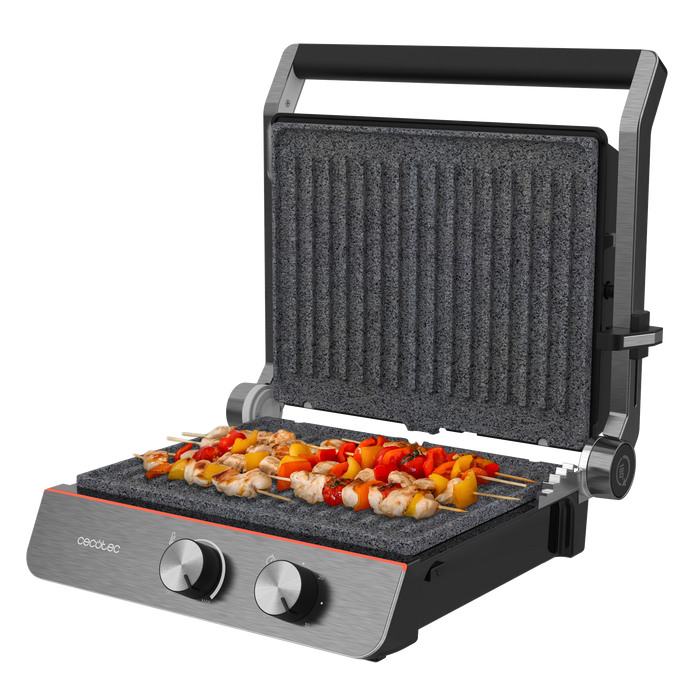 Grătar electric Cecotec Rock'nGrill Blaze Neon, 2200 W, suprafață 29 × 23 cm, deschidere la 180°