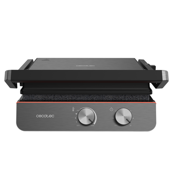 Grătar electric Cecotec Rock'nGrill Blaze Neon, 2200 W, suprafață 29 × 23 cm, deschidere la 180°