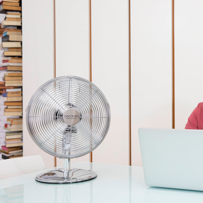 Ventilator de birou Cecotec EnergySilence 620 RetroDesk, 40 W, 3 trepte, diametru 30 cm, finisaj cromat