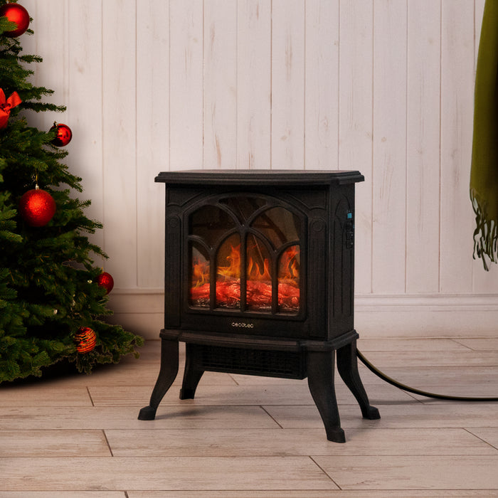 Șemineu electric Cecotec ReadyWarm 1500 Flames, 1500 W, 2 trepte, 22,5 × 46 × 37,5 cm, negru