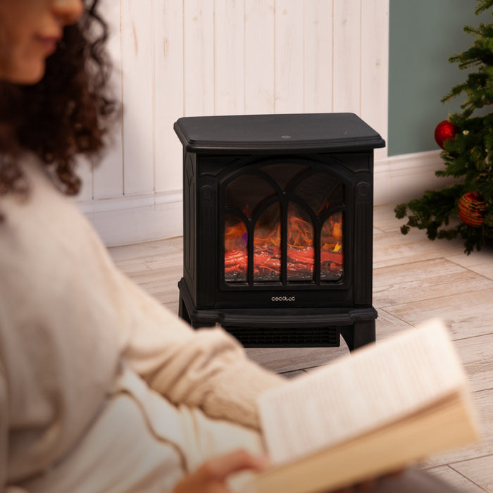 Șemineu electric Cecotec ReadyWarm 1500 Flames, 1500 W, 2 trepte, 22,5 × 46 × 37,5 cm, negru