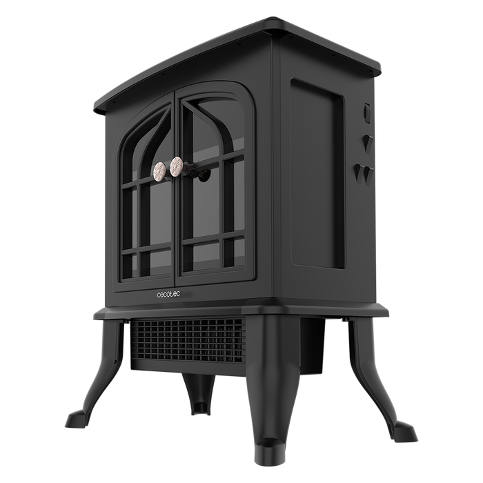 Șemineu electric Cecotec ReadyWarm 2000 Flames, 2000 W, 2 trepte de putere, 39 × 24,5 × 48 cm, negru