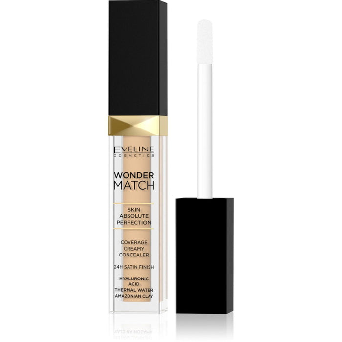 Corector cremă Eveline Cosmetics Wonder Match, cu acid hialuronic, finisaj satinat, nuanța 10 Vanilie deschisă, 6.8 ml