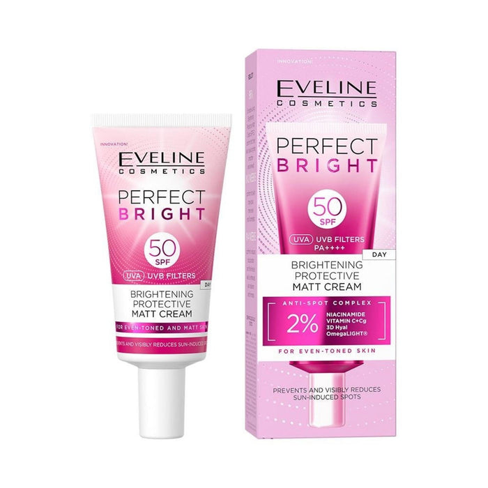 Cremă de față Eveline Cosmetics Perfect Bright, iluminatoare, matifiantă, de zi, SPF 50, 30 ml