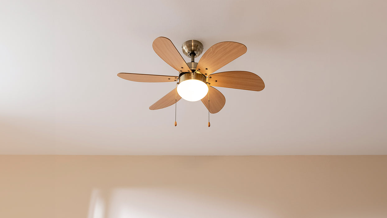 Ventilator de tavan cu lampă Cecotec EnergySilence Aero 360 Gold&Wood, 50 W, diametru 92 cm, 3 trepte
