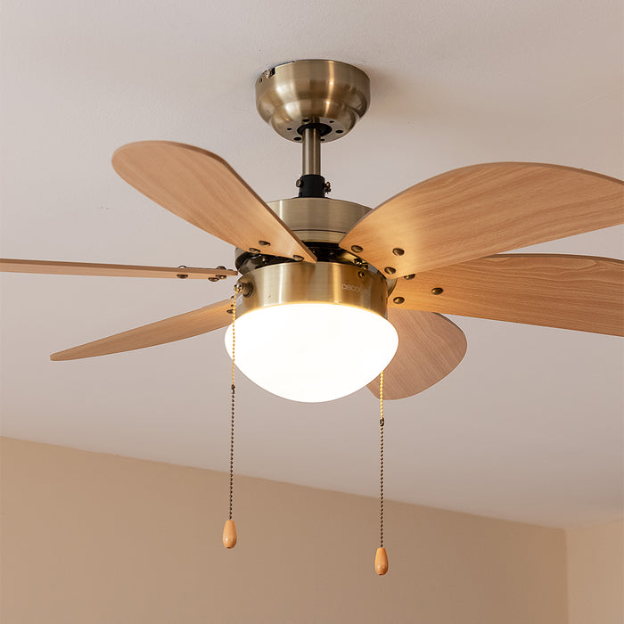 Ventilator de tavan cu lampă Cecotec EnergySilence Aero 360 Gold&Wood, 50 W, diametru 92 cm, 3 trepte