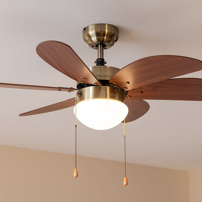 Ventilator de tavan cu lampă Cecotec EnergySilence Aero 365 Gold&Wood, 50 W, diametru 92 cm, 3 trepte, 6 pale