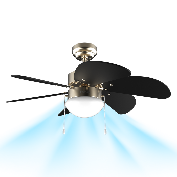 Ventilator de tavan cu lampă Cecotec EnergySilence Aero 365 Gold&Wood, 50 W, diametru 92 cm, 3 trepte, 6 pale