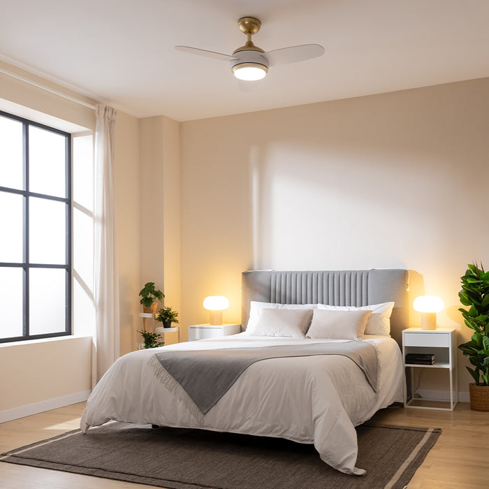 Ventilator de tavan cu iluminare Cecotec EnergySilence Aero 4265 GoldWhite, 65 W, diametru 106 cm, 3 trepte, alb-auriu
