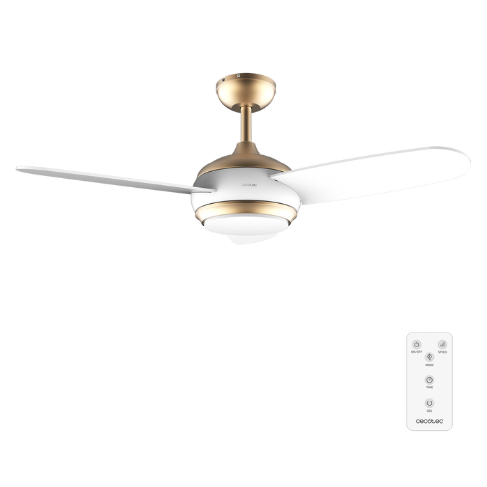 Ventilator de tavan cu iluminare Cecotec EnergySilence Aero 4265 GoldWhite, 65 W, diametru 106 cm, 3 trepte, alb-auriu