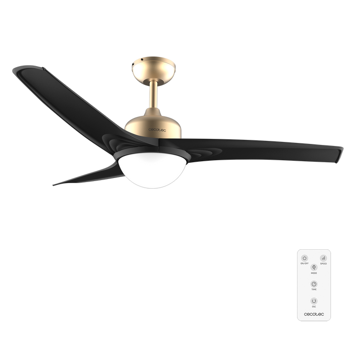 Ventilator de tavan cu iluminare Cecotec EnergySilence Aero 560 GoldBlack, 60 W, diametru 132 cm, 3 viteze, LED 18 W