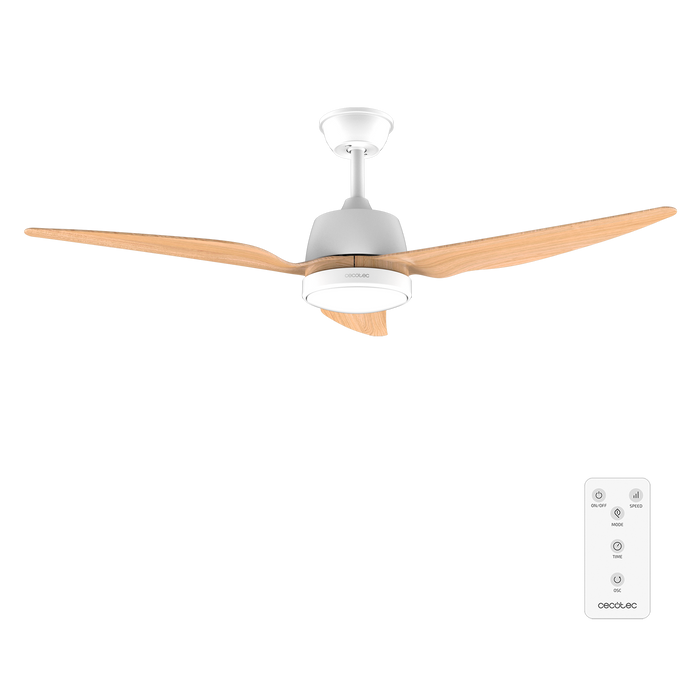 Ventilator de tavan cu iluminare Cecotec EnergySilence Aero 5250 LightWood, 62 W, diametru 122 cm, 3 trepte, lampă LED de 18 W
