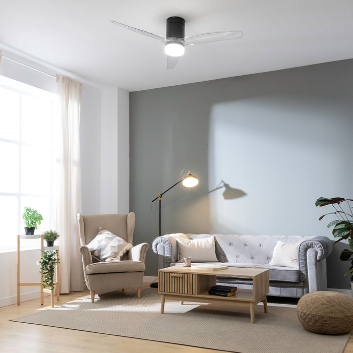 Ventilator de tavan cu iluminare Cecotec EnergySilence Aero 5650 Black&Transparent, 40 W, 132 cm, 6 trepte