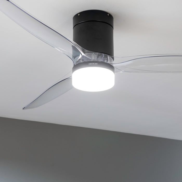 Ventilator de tavan cu iluminare Cecotec EnergySilence Aero 5650 Black&Transparent, 40 W, 132 cm, 6 trepte