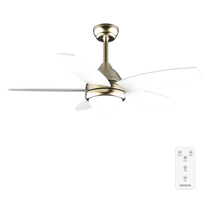 Ventilator de tavan cu lampă Cecotec EnergySilence Aero 4200 GoldLightWood, 53 W, diametru 106 cm, 3 trepte, telecomandă