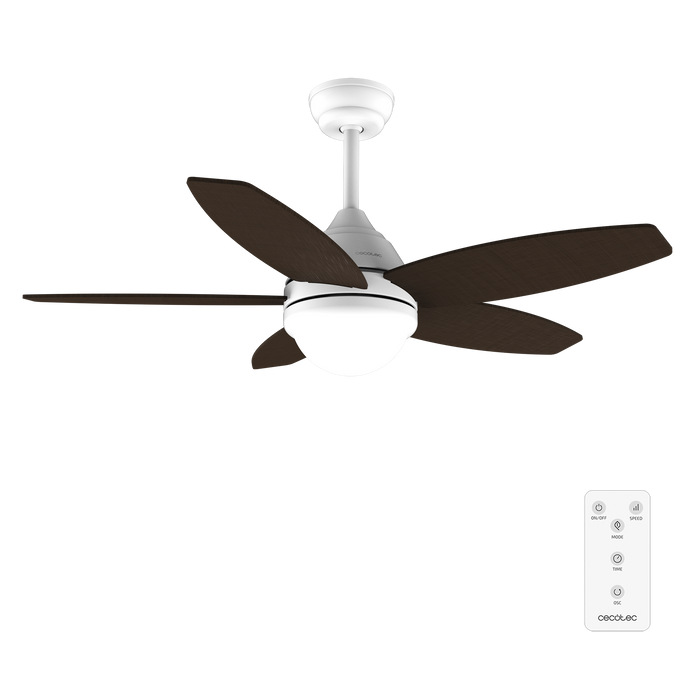 Ventilator de tavan cu iluminare Cecotec EnergySilence Aero 4200 White&DarkWood, 53 W, diametru 106 cm, 3 trepte