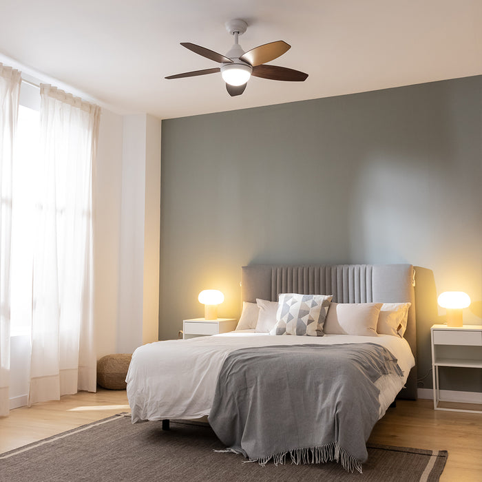 Ventilator de tavan cu iluminare Cecotec EnergySilence Aero 4200 White&DarkWood, 53 W, diametru 106 cm, 3 trepte