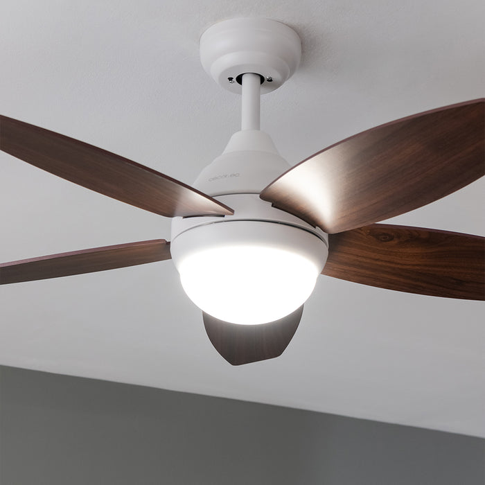 Ventilator de tavan cu iluminare Cecotec EnergySilence Aero 4200 White&DarkWood, 53 W, diametru 106 cm, 3 trepte