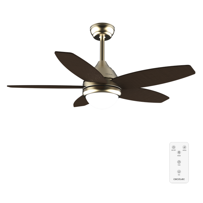 Ventilator de tavan cu lumină Cecotec EnergySilence Aero 4200 GoldDarkWood, 53 W, diametru 106 cm, 3 trepte, LED 15 W