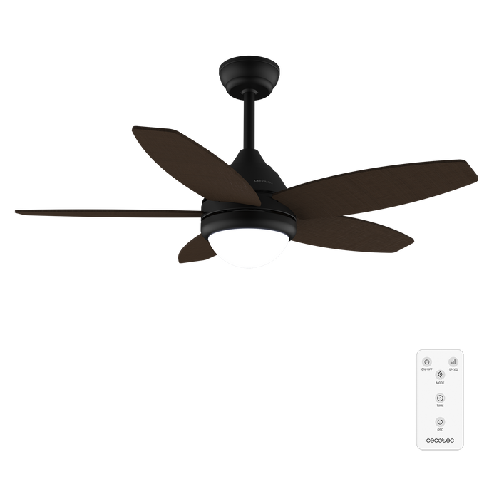 Ventilator de tavan cu iluminare Cecotec EnergySilence Aero 4200 Black&DarkWood, 53 W, diametru 106 cm, 3 trepte