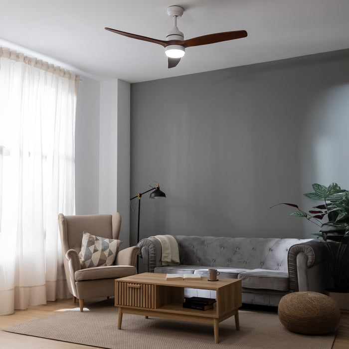 Ventilator de tavan cu iluminare Cecotec EnergySilence Aero 5230 White&BlackWood, 40 W, diametru 132 cm, 6 trepte