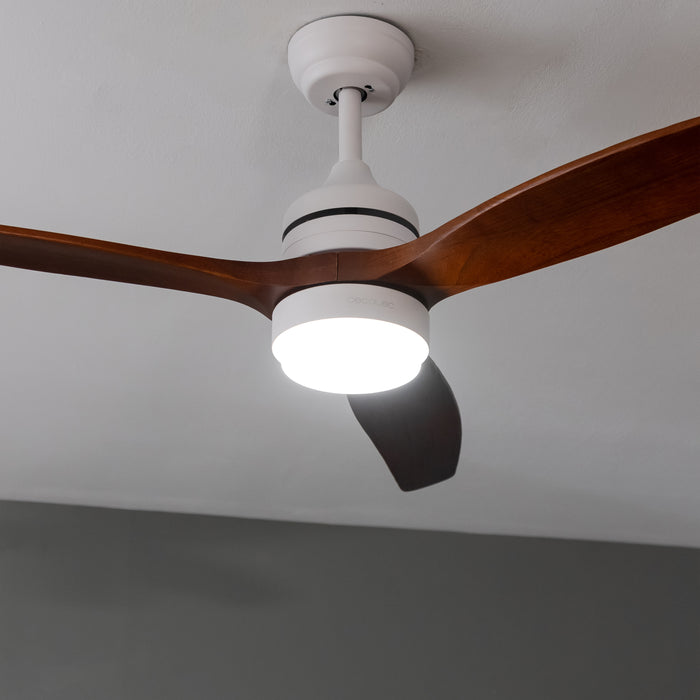 Ventilator de tavan cu iluminare Cecotec EnergySilence Aero 5230 White&BlackWood, 40 W, diametru 132 cm, 6 trepte