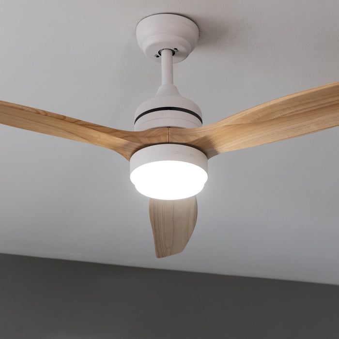Ventilator de tavan cu lampă Cecotec EnergySilence Aero 5275 LightWood, 40 W, diametru 132 cm, 6 trepte, lampă LED 18 W