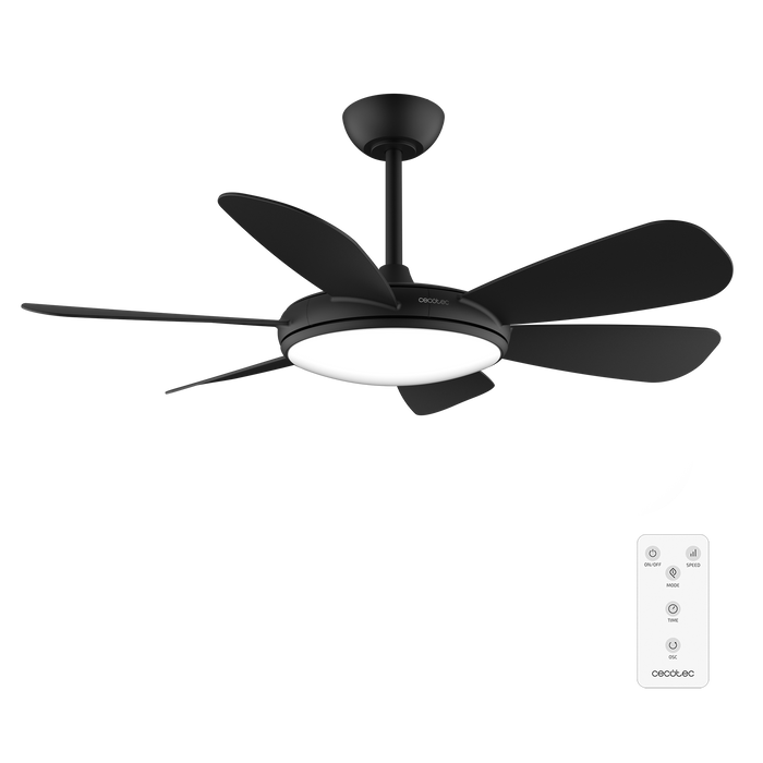 Ventilator de tavan cu iluminare Cecotec EnergySilence Aero 5200 Black Pro, 55 W, diametru 132 cm, 6 trepte, negru
