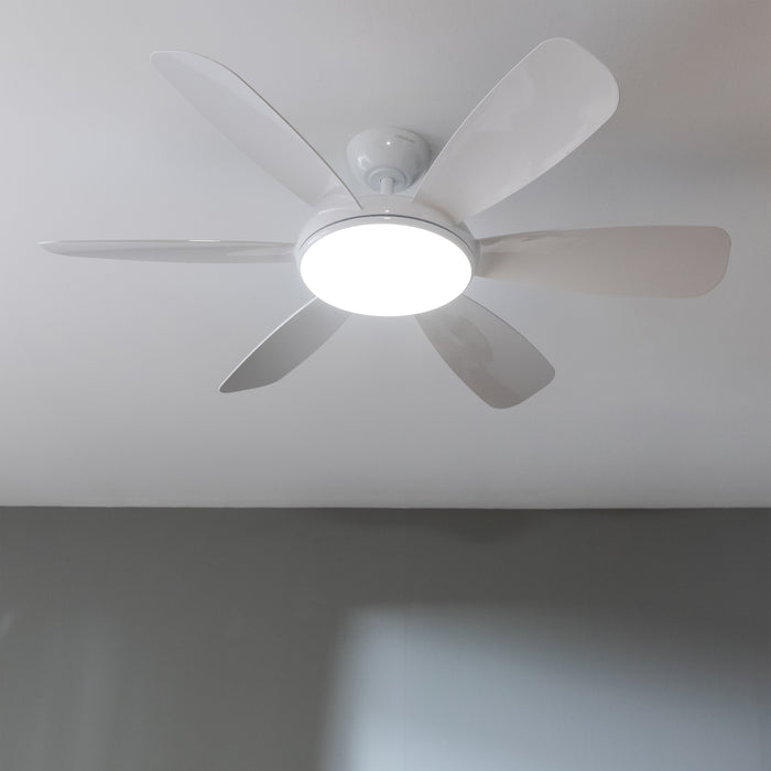 Ventilator de tavan cu lampă Cecotec EnergySilence Aero 5200 White Pro, diametru 132 cm, 6 trepte, lampă LED 32 W, alb