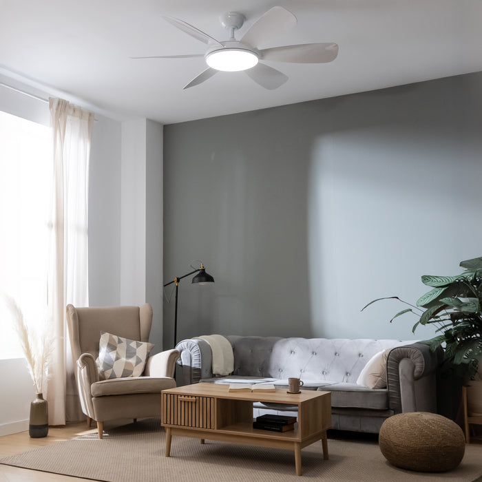 Ventilator de tavan cu lampă Cecotec EnergySilence Aero 5200 White Pro, diametru 132 cm, 6 trepte, lampă LED 32 W, alb