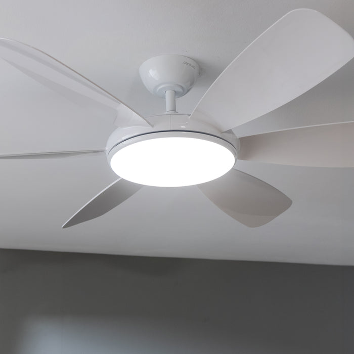 Ventilator de tavan cu lampă Cecotec EnergySilence Aero 5200 White Pro, diametru 132 cm, 6 trepte, lampă LED 32 W, alb