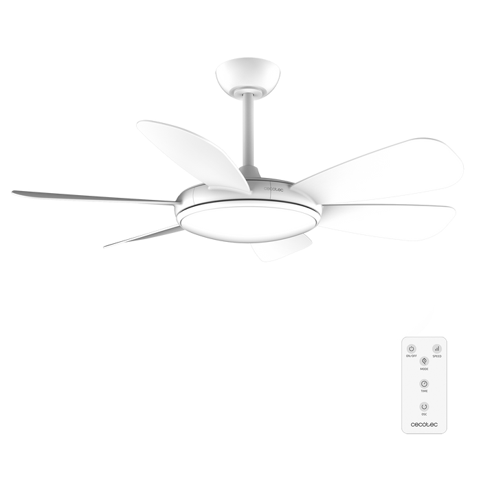 Ventilator de tavan cu lampă Cecotec EnergySilence Aero 5200 White Pro, diametru 132 cm, 6 trepte, lampă LED 32 W, alb