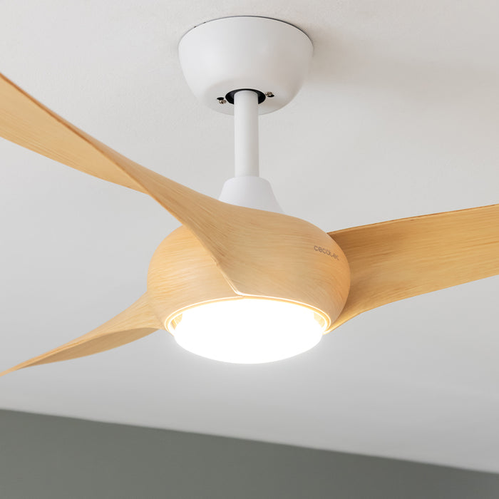 Ventilator de tavan cu iluminare Cecotec EnergySilence Aero 5295 LightWood, 40 W, diametru 137 cm, 6 trepte, LED 18 W