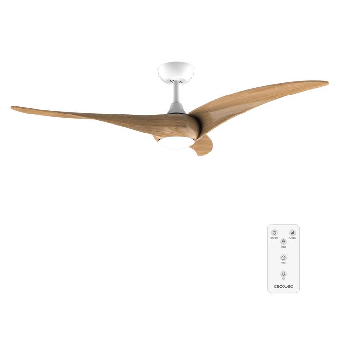 Ventilator de tavan cu iluminare Cecotec EnergySilence Aero 5295 LightWood, 40 W, diametru 137 cm, 6 trepte, LED 18 W
