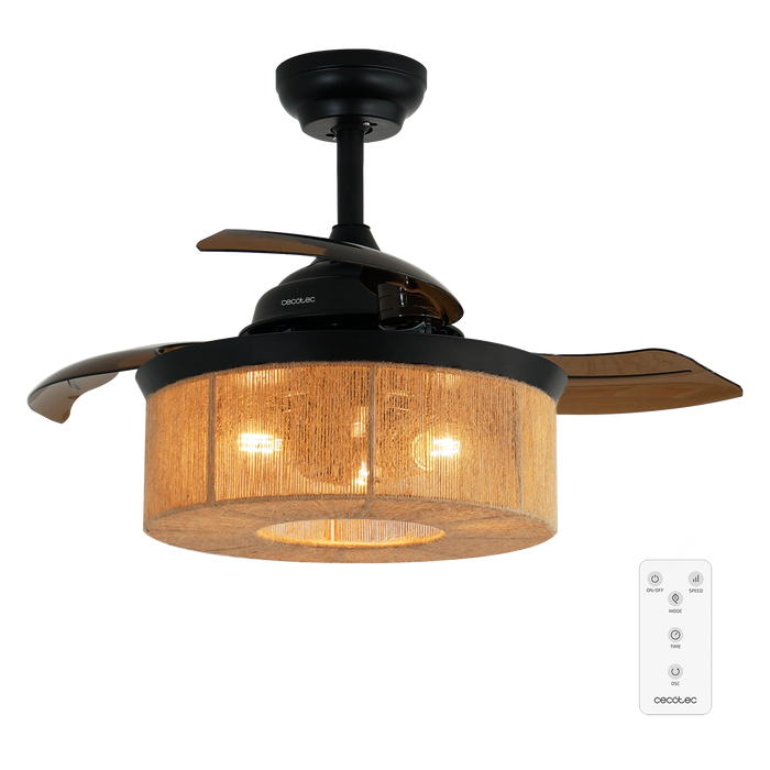 Ventilator de tavan cu lumină Cecotec EnergySilence Aero 3600 Invisible Natural Style, 25 W, diametru 36 in, 6 trepte