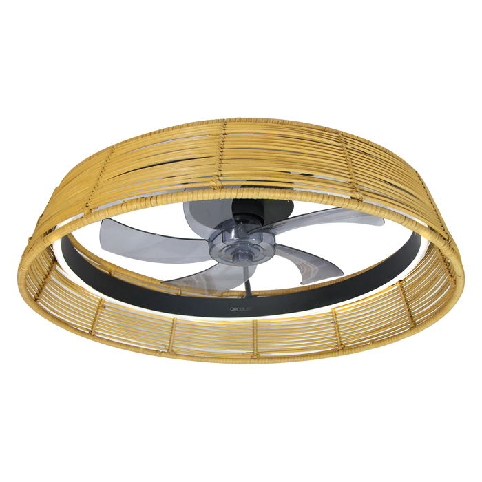 Ventilator de tavan cu lampă Cecotec EnergySilence LampAero 600 Natural Design, motor de 20 W, LED de 40 W, 6 trepte, 60 × 60 × 24 cm