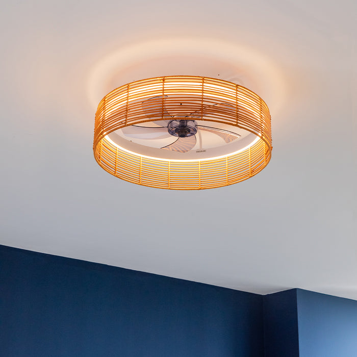 Ventilator de tavan cu lampă Cecotec EnergySilence LampAero 600 Natural Design, motor de 20 W, LED de 40 W, 6 trepte, 60 × 60 × 24 cm