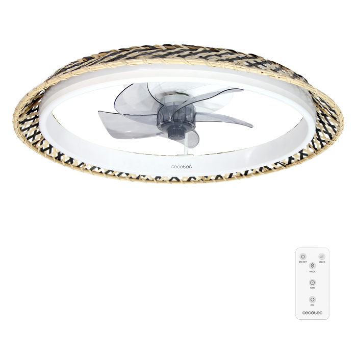 Ventilator de tavan cu lumină Cecotec EnergySilence LampAero 610 Natural Design, 20 W, 6 viteze, 65 × 65 × 19,2 cm