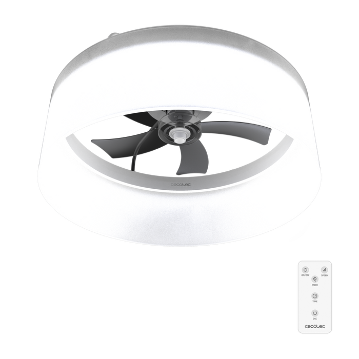 Ventilator de tavan cu lampă Cecotec EnergySilence LampAero 650 White Design, motor 20 W, LED 40 W, 6 trepte, alb