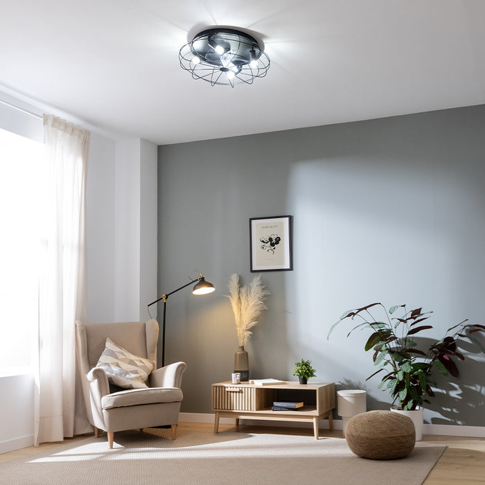 Ventilator de tavan cu lampă Cecotec EnergySilence LampAero 600 Iron Design, 20 W, 3 viteze, negru