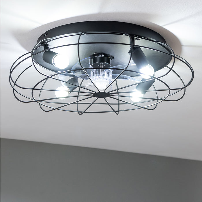Ventilator de tavan cu lampă Cecotec EnergySilence LampAero 600 Iron Design, 20 W, 3 viteze, negru